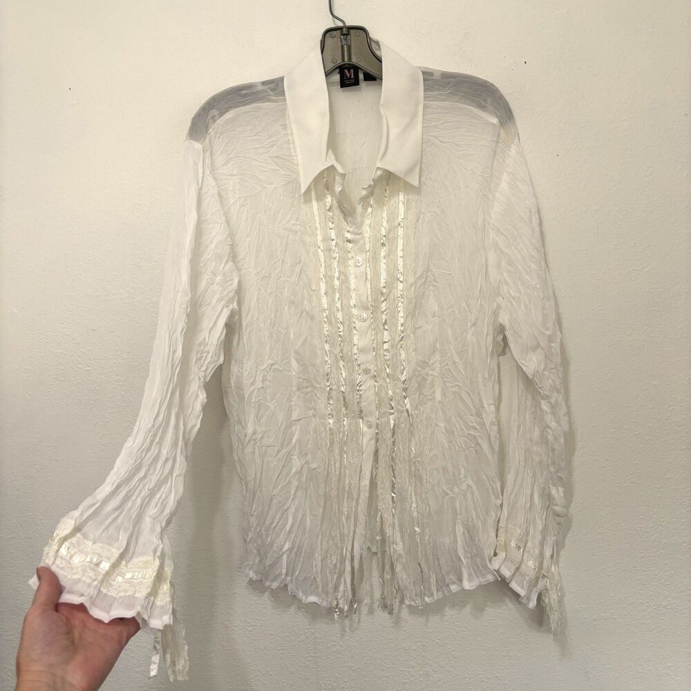M Milano Y2K Fairy Cottage Sheer Lace Button Up Top 1X Vintage Coquette Romantic
